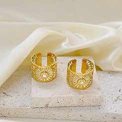 Hollow Out Flower 304 Stainless Steel with Natural Shell Cuff Open Rings for Women&nbsp;FS-WGFCCCD-01