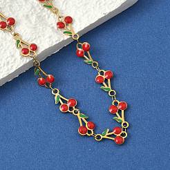 304 Stainless Steel Enamel Red Cherry Link Chain Necklaces for Women&nbsp;NJEW-K249-23P