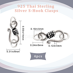 4Pcs 925 Thai Sterling Silver S-Hook Clasps with Double Jump Rings&nbsp;STER-BBC0001-93