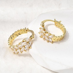 Leaf Brass Micro Pave Cubic Zirconia Hoop Earrings&nbsp;EJEW-P333-03G