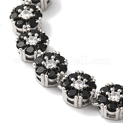 Rack Plating Brass Pave Cubic Zirconia Flower Link Necklaces for Women&nbsp;NJEW-B108-01P-04
