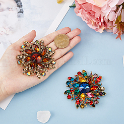2Pcs 2 Colors Rhinestone Flower Brooch Pin&nbsp;JEWB-HY0001-20
