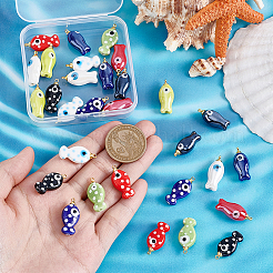 30Pcs Polka Dot & Solid Styles Evil Eye Fish Shaped Glazed Porcelain Pendants&nbsp;PALLOY-GA00052