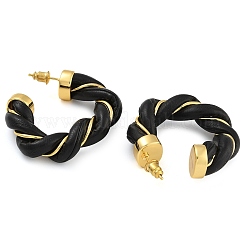 Brass & PU Leather Twist Stud Earrings&nbsp;EJEW-K293-19G-03