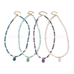 Natural Gemstone Pendant Faceted Round Gems and Natural Pearl Beaded Necklaces for Women&nbsp;NJEW-JN06351