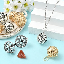 8Pcs 4 Styles Brass Hollow Round Cage Pendants&nbsp;KK-YW0004-37