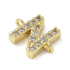 Brass Micro Pave Clear Cubic Zirconia Letter Links Connector Charms&nbsp;KK-I382-07G-N