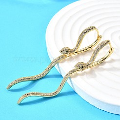 Brass Clear Cubic Zirconia Snake Hoop Earrings&nbsp;EJEW-C147-07G