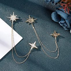 2Pcs Star with Tassel Chain Brooch Pin&nbsp;JEWB-NB0001-12