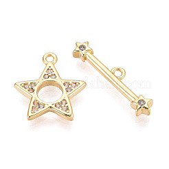 Star Brass Pave Clear Cubic Zirconia Toggle Clasps&nbsp;KK-T077-04G