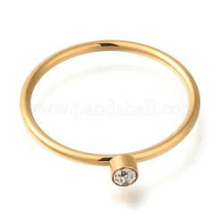 Ion Plating(IP) 304 Stainless Steel Rhinestone Solitaire Rings&nbsp;RJEW-B066-01G-02