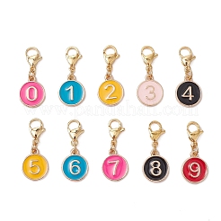 Flat Round with Number 0~9 Alloy Enamel Pendant Decorations&nbsp;HJEW-JM03116