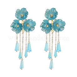 Alloy Glass Flower Stud Dangle Earringsl&nbsp;WG533F3-03