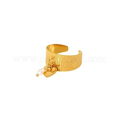 Oval & Heart 304 Stainless Steel with Plastic Pearl Adjustable Open Cuff Rings&nbsp;FS-WG08637-01