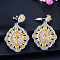 Brass Micro Pave Cubic Zirconia Dangle Stud Earrings, Rhombus, Platinum, Yellow, 36x23mm