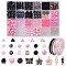 DIY Bracelet Making Kit, Including Acrylic & Glass Seed Beads, Elastic Thread, Alloy Enamel Pendants, Butterfly & Heart & Lightning Bolt & Cube, Pink, 3~20x0.8~14.5x0.8~9mm, Hole: 1~2mm