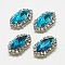 Sew on Rhinestone, Multi-strand Links, Glass Rhinestone, with Brass Findings, Garments Accessories, Horse Eye, Platinum, Aquamarine, 21.5~23x11x5~6mm, Hole: 1mm