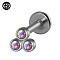 G23 Titanium Threadless Labrets, with Imitation Opal, Stainless Steel Color, Triangle, 6mm, Pin: 1.2mm