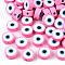 Handmade Polymer Clay Beads, Flat Round with Evil Eye, Hot Pink, 9~10x3.5~4.5mm, Hole: 1.5mm