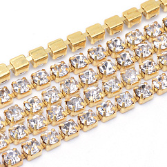 Brass Rhinestone Strass Chains, Rhinestone Cup Chains, Raw(Unplated), Nickel Free, Crystal, 3mm, about 10yards/bundle
