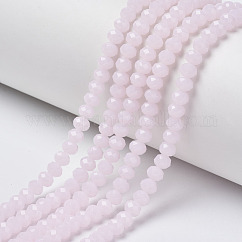 Glass Beads Strands, Imitation Jade, Faceted, Rondelle, Pink, 4x3mm, Hole: 0.8~1mm, about 105~110pcs/strand, 38~39cm