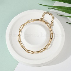 PVD Vacuum Plating 304 Stainless Steel Paperclip Chain Bracelet for Men Women, Long-Lasting Plated, Golden, 6-3/4~7-1/8 inch(17~18cm)