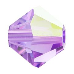 Preciosa&reg Crystal Beads, Czech Crystal, Bicone(451 69 302 Rondelle), 20310 200 Violet AB, 4mm, Hole: 0.8mm