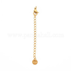 304 Stainless Steel Chain Extender, Cadmium Free & Nickel Free & Lead Free, with Clasps and Tiny Flat Round Charm, Golden, 70mm, Hole: 2.5mm