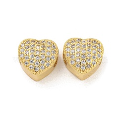 Rack Plating Brass Micro Pave Cubic Zirconia European Beads, Cadmium Free & Lead Free, Long-Lasting Plated, Heart, Real 18K Gold Plated, 11.5x12x8mm, Hole: 5mm