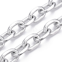 Aluminum Faceted Cable Chain, Diamond Cut Oval Link Chains, Unwelded, Silver, 21x12.5x3.5mm