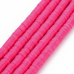 Handmade Polymer Clay Bead Strands, Heishi Beads, Disc/Flat Round, Deep Pink, 6x0.5~1mm, Hole: 2mm, about 320~447pcs/strand, 15.74 inch~16.92 inch