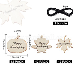 36Pcs 3 Styles Thanks Giving Themed Wood Pendants&nbsp;WOOD-OC0002-75