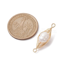 Natural Cultured Freshwater Pearl Copper Wire Wrapped Connector Charms&nbsp;PALLOY-JF02519-02