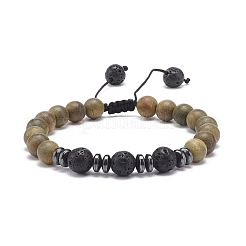 Natural Lava Rock & Wood Braided Bead Bracelet&nbsp;BJEW-JB08537