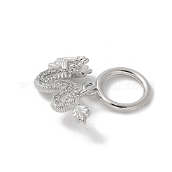 Brass Micro Pave Clear Cubic Zirconia Dragon European Dangle Charms&nbsp;KK-U052-38P
