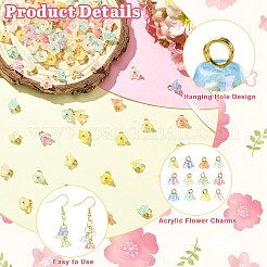 100Pcs Transparent Acrylic Flower Charms&nbsp;PALLOY-CJ00183