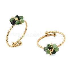 Adjustable 304 Stainless Steel Natural African Turquoise(Jasper) Cuff Open Rings&nbsp;RJEW-P187-01G-07