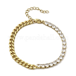 Brass Micro Pave Cubic Zirconia Square Link Chain Bracelets&nbsp;BJEW-L460-005G-02