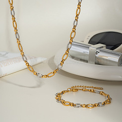 Stainless Steel Oval Link Chain Bracelets & Necklaces Sets for Women&nbsp;QE8040-1