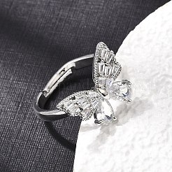 Brass Micro Pave Clear Cubic Zirconia Cuff Open Ring&nbsp;CU-CBA5C10-10P