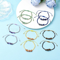 2Pcs Natural Mixed Gemstone & Glass Seed Beads Braided Bead Bracelets for Women&nbsp;BJEW-MZ00247