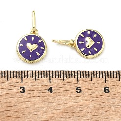 Flat Round with Heart Pattern Brass Enamel Pendant Decorations&nbsp;KK-G555-16G-01