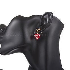 Heart with Bowknot Alloy Lampwork Dangle Stud Earrings&nbsp;EJEW-JE06793
