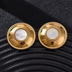 304 Stainless Steel Natural White Shell Stud Earrings&nbsp;EJEW-Z103-08G
