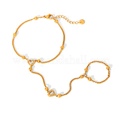 304 Stainless Steel Pave Clear Cubic Zirconia Heart Link Ring Bracelets for Women&nbsp;WGBEB4D-01