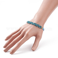 Glass Braided Flower Link Bracelet for Women&nbsp;BJEW-TA00130-02