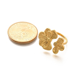 Flower 201 Stainless Steel Open Cuff Ring for Women&nbsp;RJEW-A053-02I-G