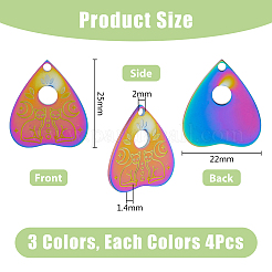 12Pcs 3 Colors 304 Stainless Steel Pendants&nbsp;STAS-DC0014-40