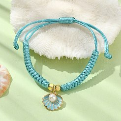 Shell Shape Alloy Enamel Pendant Bracelets with ABS Plastic Imitation Pearl&nbsp;BJEW-JB09882-02