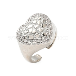 Heart Brass Micro Pave Cubic Zirconia Cuff Rings for Women&nbsp;RJEW-A069-08P